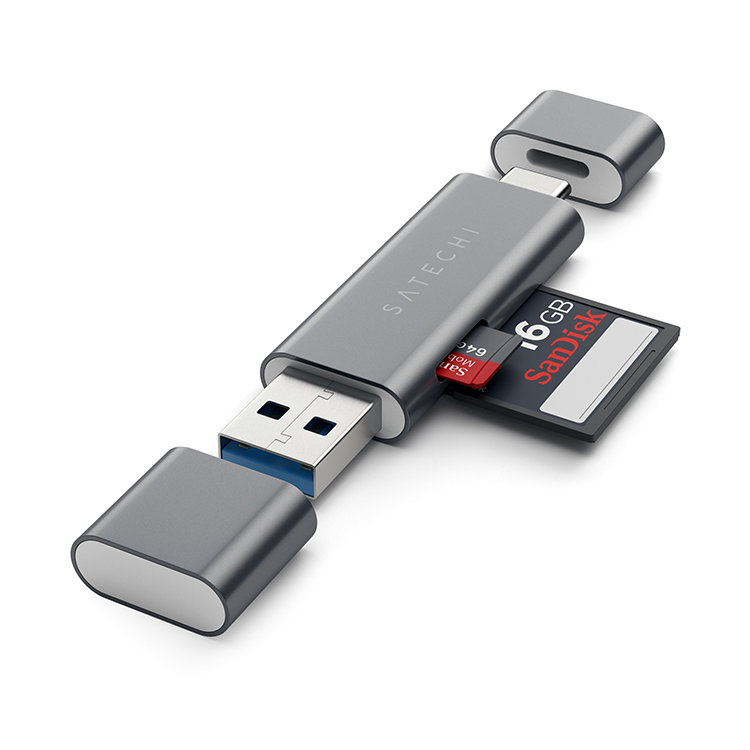 Кардридер Satechi Aluminum Type-C/USB 3.0 -Micro/SD Серый космос ST-TCCRAM - фото 3