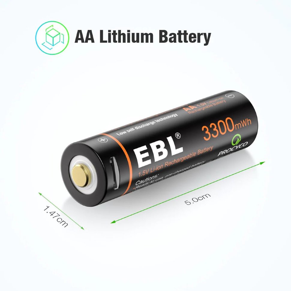 Комплект аккумуляторных батарей EBL USB Rechargeable AA 1.5V 3300mwh (4шт + зарядный кабель) TB-1443 - фото 3