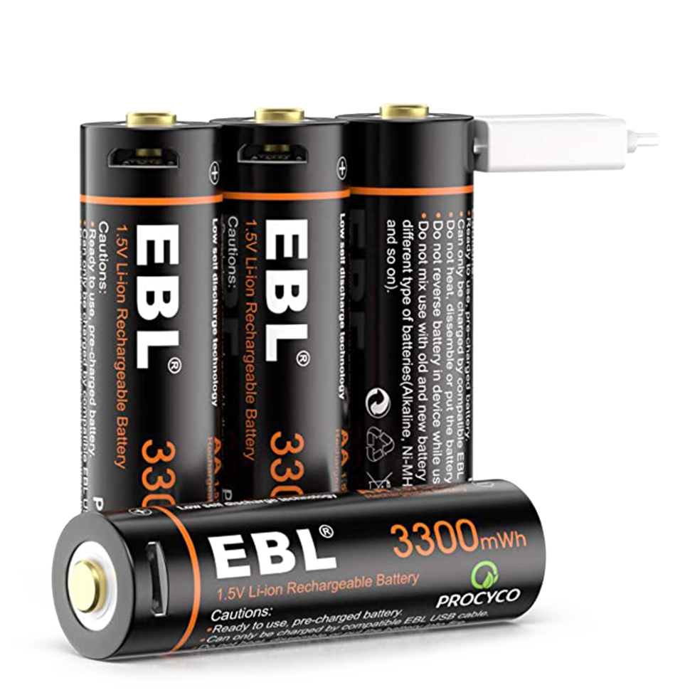 Комплект аккумуляторных батарей EBL USB Rechargeable AA 1.5V 3300mwh (4шт + зарядный кабель) TB-1443 - фото 1