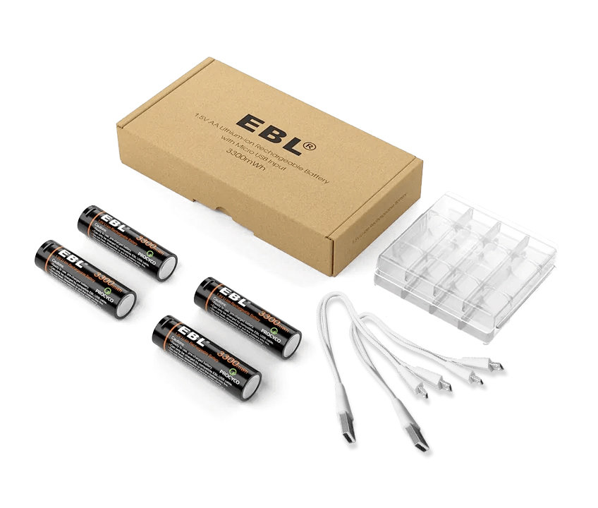 Комплект аккумуляторных батарей EBL USB Rechargeable AA 1.5V 3300mwh (4шт + зарядный кабель) TB-1443 - фото 6