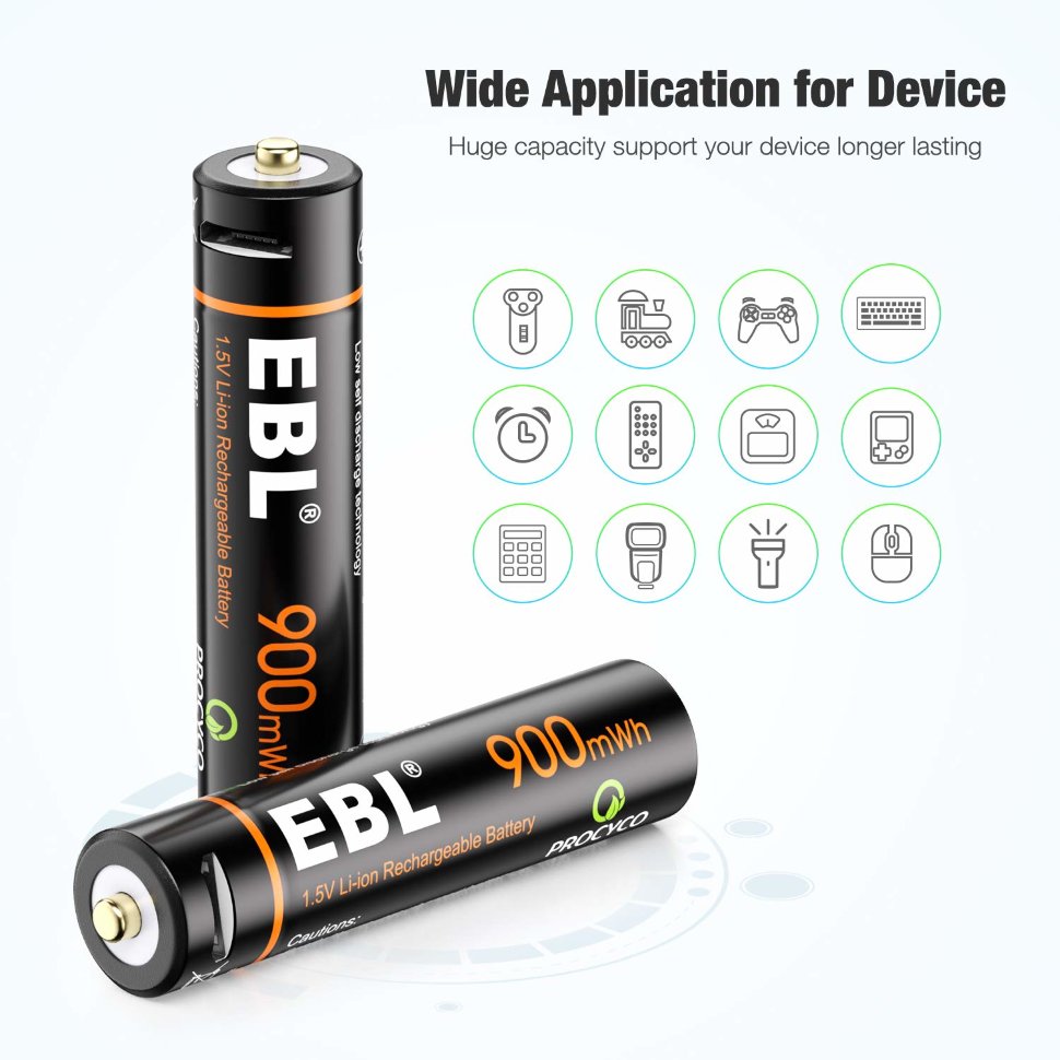 Комплект аккумуляторных батарей EBL USB Rechargeable AAA 1.5V 900mwh (4шт + зарядный кабель) TB-1444 - фото 3