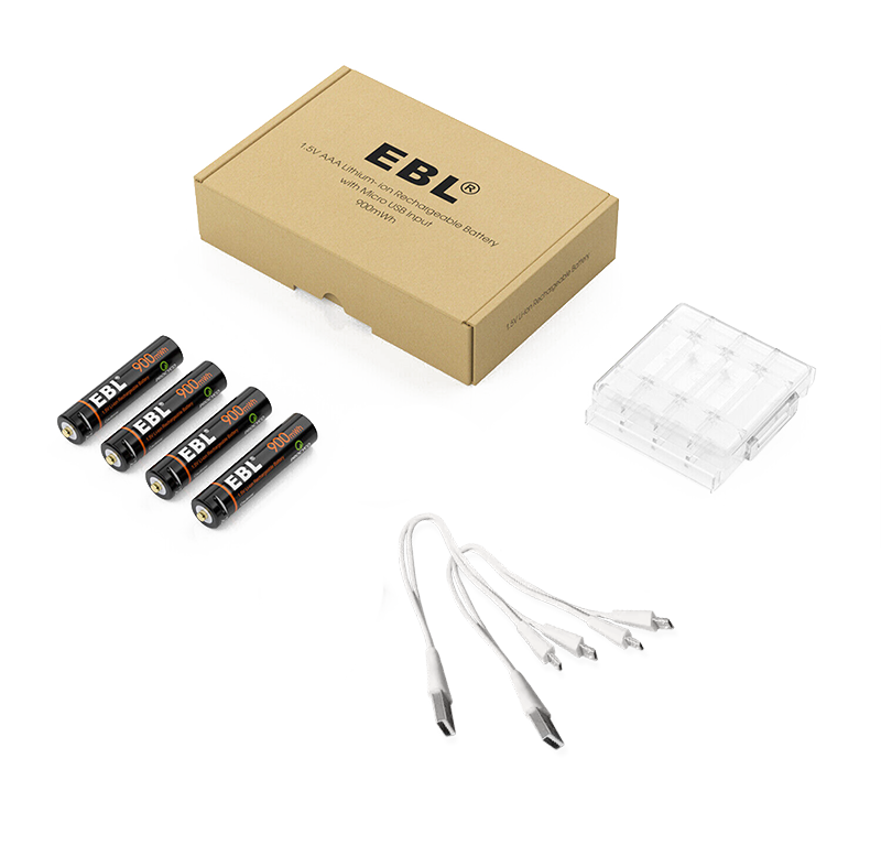 Комплект аккумуляторных батарей EBL USB Rechargeable AAA 1.5V 900mwh (4шт + зарядный кабель) TB-1444 - фото 6