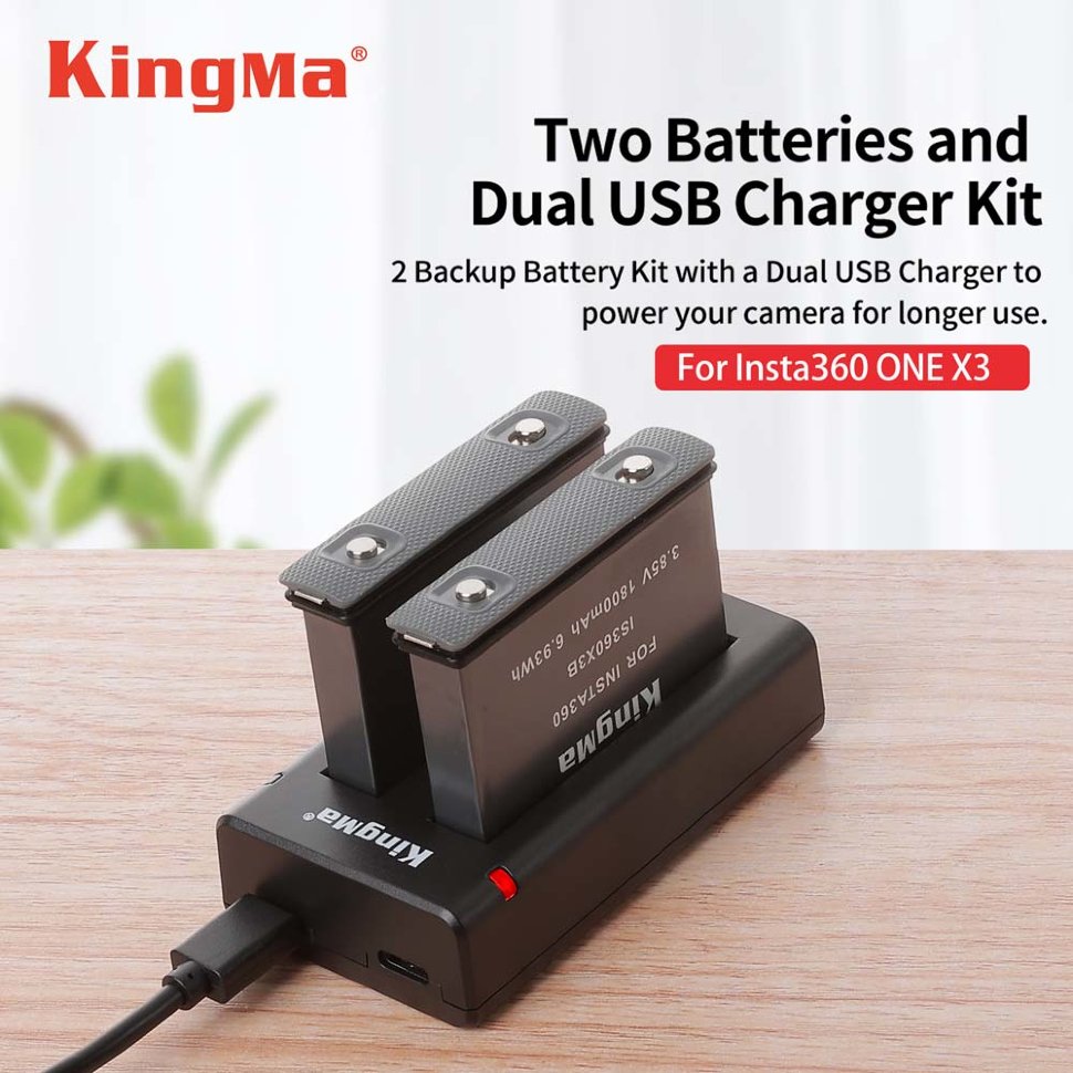 Зарядное устройство KingMa Dual Charger для Insta360 One X3 BM062 автомобильное зарядное устройство двойное baseus y type dual usb чёрная ccall yx01