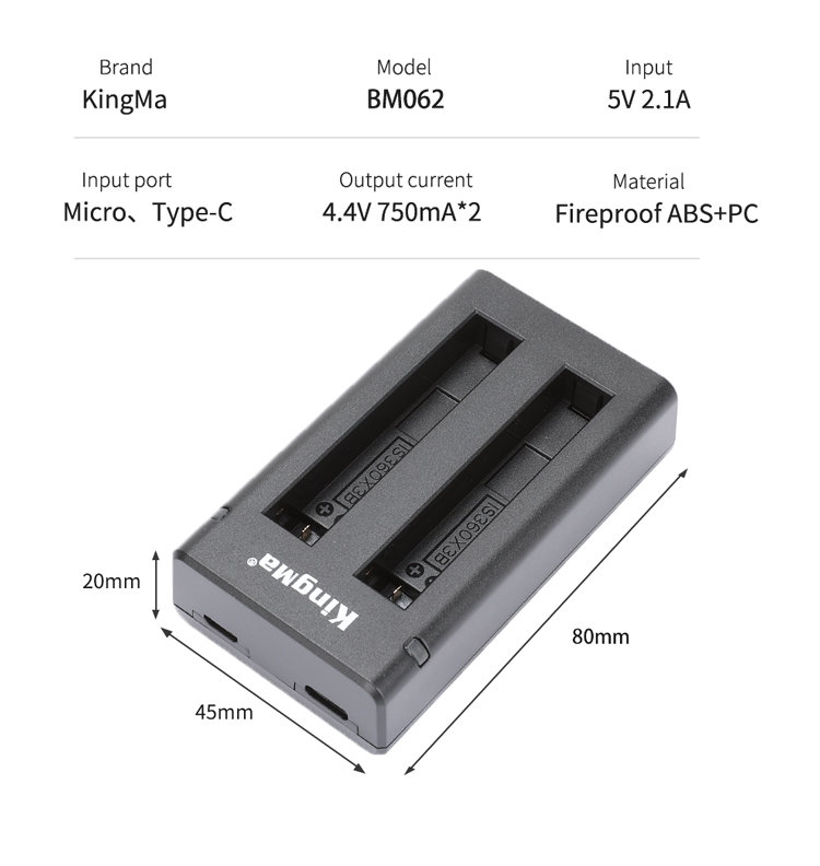Зарядное устройство KingMa Dual Charger для Insta360 One X3 BM062 - фото 8