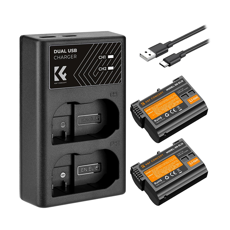 2 аккумулятора EN-EL15 + зарядное устройство K&F Concept KF28.0012 andoer en el15 двухканальное зарядное устройство для цифровой камеры с жк дисплеем для nikon d500 d610 d7000 d7100 d750 d800 d810 d7200