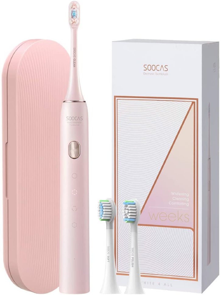 Электрическая зубная щетка Soocas Weeks X3U (в комплекте 2 доп. насадки) Розовая насадки для щетки brush baby 1 5 3 года 4 шт