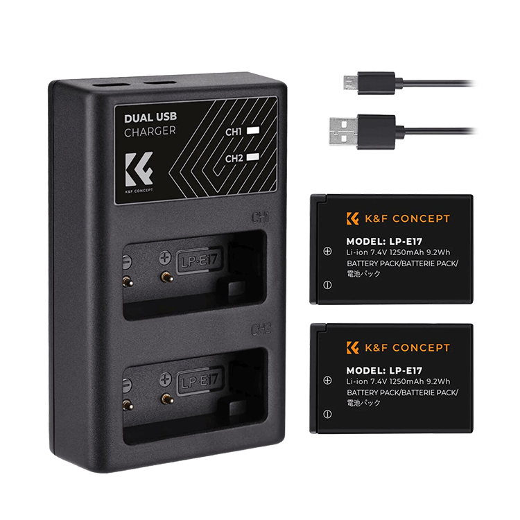 2 аккумулятора LP-E17 + зарядное устройство K&F Concept KF28.0014 зарядное устройство калибр уз 10а 12 в зарядка 10a