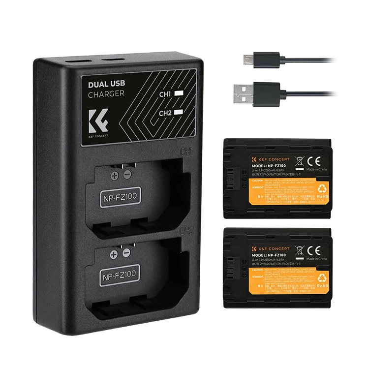 2 аккумулятора NP-FZ100 + зарядное устройство K&F Concept KF28.0016 андроид lp e6 lp e6n np f970 4 канальный цифровой фотоаппарат зарядное устройство с жк дисплеем для canon 5diii 5ds 5dsr 6d 7dii 80d 70d для sony np f550 f750 f950 np fm50 fm500h
