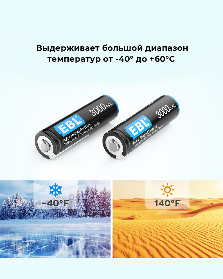Комплект батареек EBL Lithium AA 3000mAh (4шт) TB-LF30 - фото 6