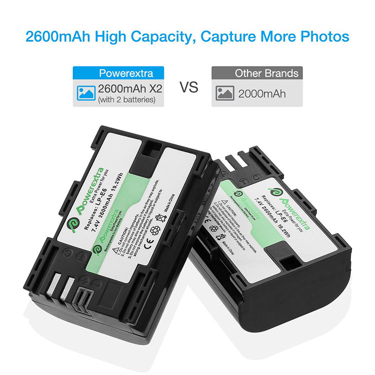2 аккумулятора LP-E6 + зарядное устройство Powerextra CO-7132 зарядное устройство yc onion ms 5d82a 2a 4 2v