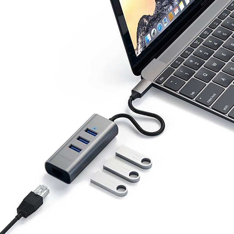 Хаб Satechi Type-C 2-IN-1 USB HUB With Ethernet Серый ST-TC2N1USB31AM - фото 3