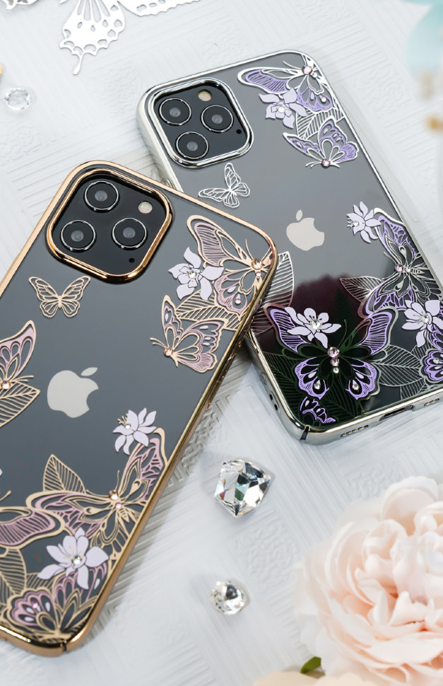 Чехол PQY Butterfly для iPhone 12 mini Розовый/Золотой Kingxbar IP 12 5.4 чехол pqy flora для iphone 12 mini золотой kingxbar ip 12 5 4