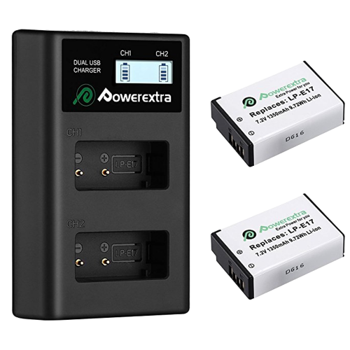 2 аккумулятора + зарядное устройство Powerextra LP-E17 