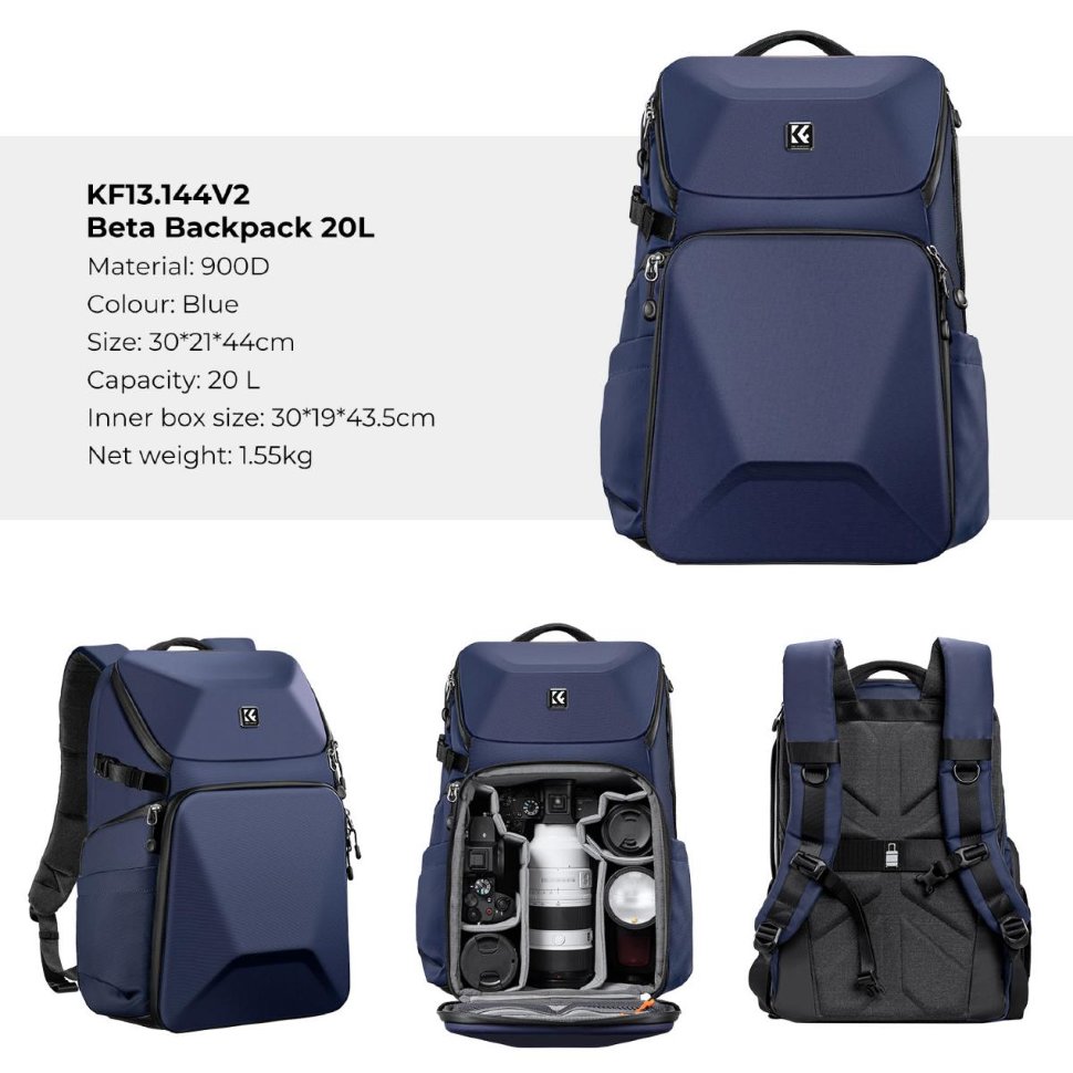 Рюкзак K&F Concept Beta 20L Синий KF13.144V2 открытый рюкзак мужчины и женщины летний лагерь сумка износостойкая оксфордская ткань альпинизм студенческая сумка