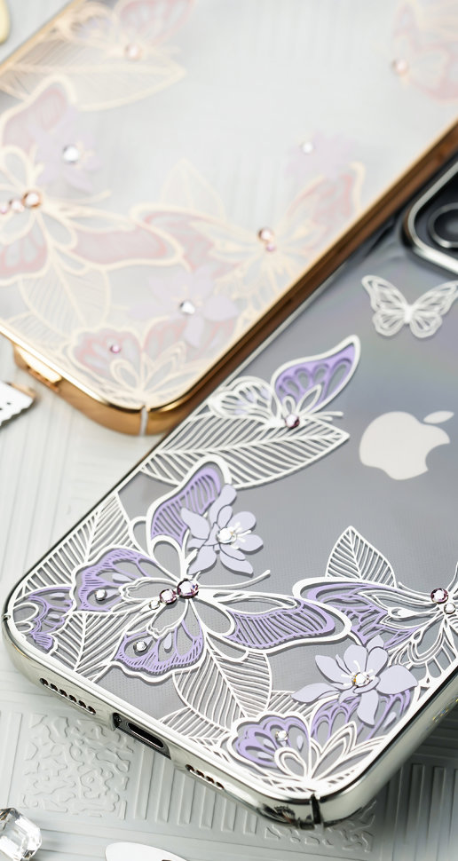 Чехол PQY Butterfly для iPhone 12 mini Фиолетовый/Серебро Kingxbar IP 12 5.4 colon трехмерный полигон прозрачная желейная рамка студенческая литературная миопия очки