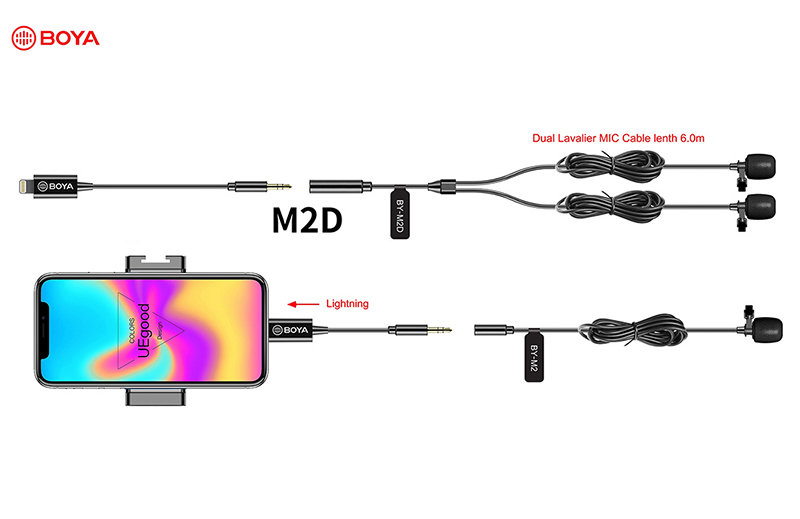 Микрофон петличный двойной BOYA BY-M2D Lightning MFI