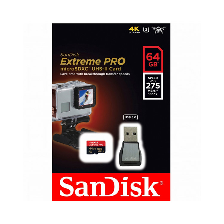 Карта памяти SanDisk Extreme microSDXC 64Gb UHS-II U3 + USB3.0 CR SDSQXPJ-064G-GN6M3 - фото 3